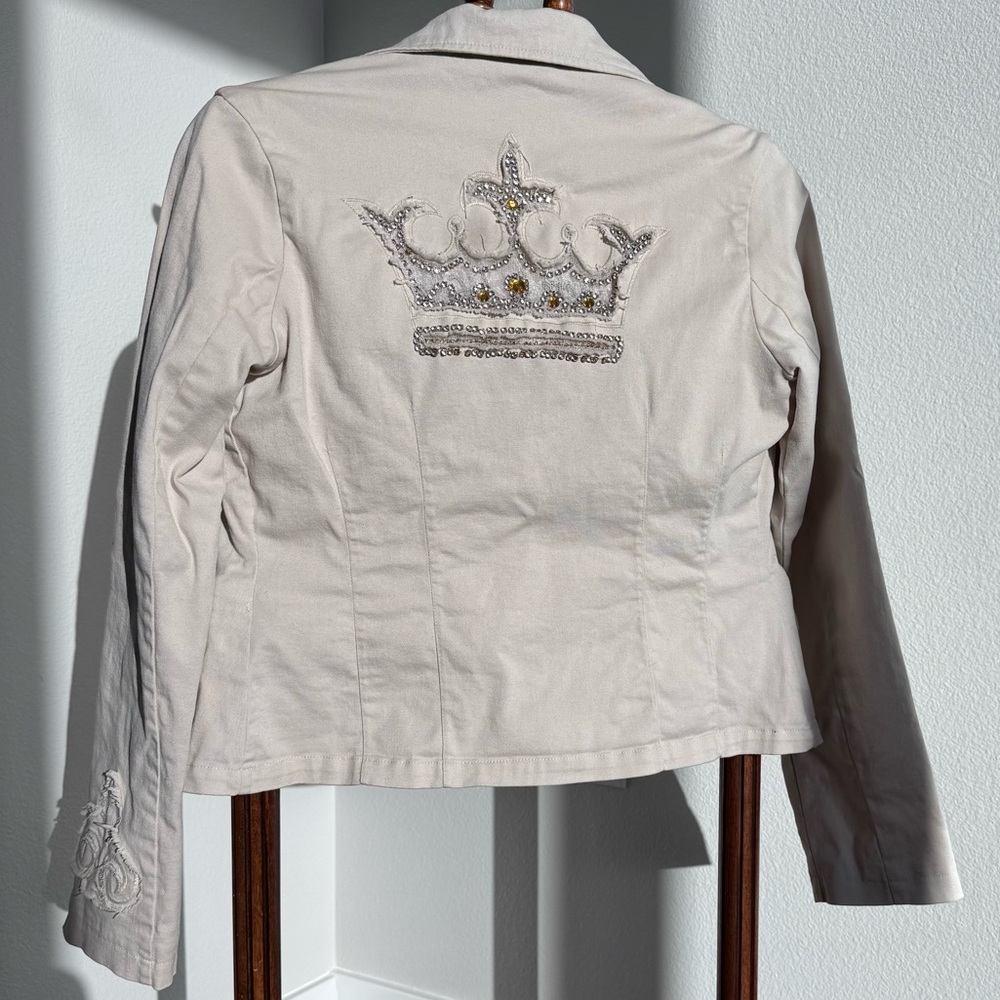 Paparazzi Embroidered Cotton Blazer Crown Detail Beige Jacket M Y2K artsy